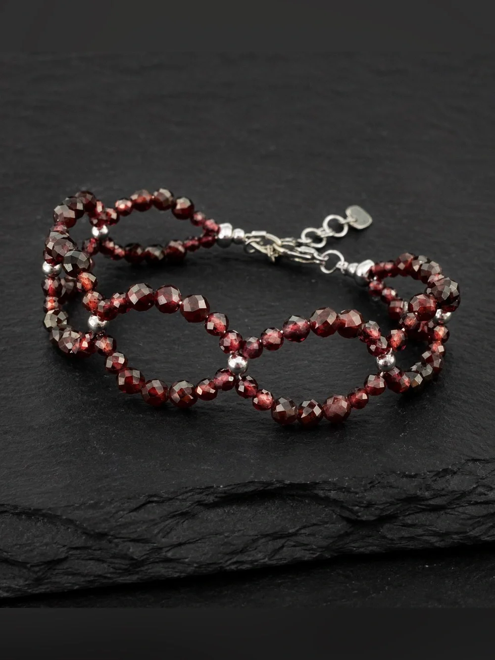 Infinity Wave Bracelet Handcrafted in Natural Garnet & Stainless Steel